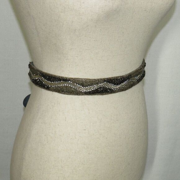 Women\'s Ornate Heavily Beaded Rhinestone Gray Suede Tie Belt One Size main image 5